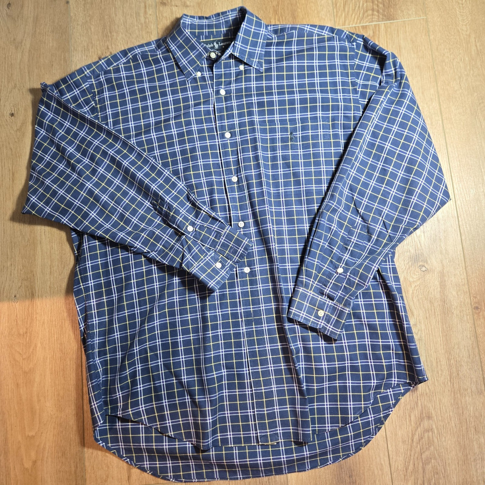 Polo Ralph Lauren Blaire Shirt Mens L Blue Plaid Cotton Preppy Button Down